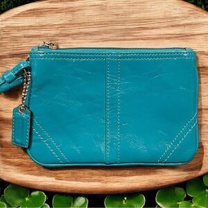 Coach Teal Blue Leather Wristlet EUC